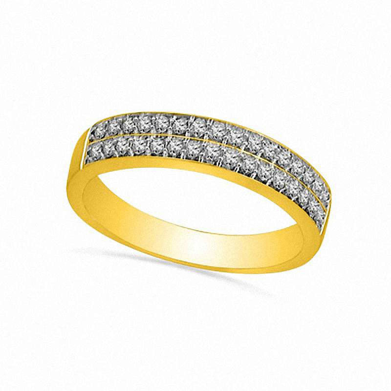 0.25 CT. T.W. Natural Diamond Double Row Wedding Band in Solid 10K Yellow Gold