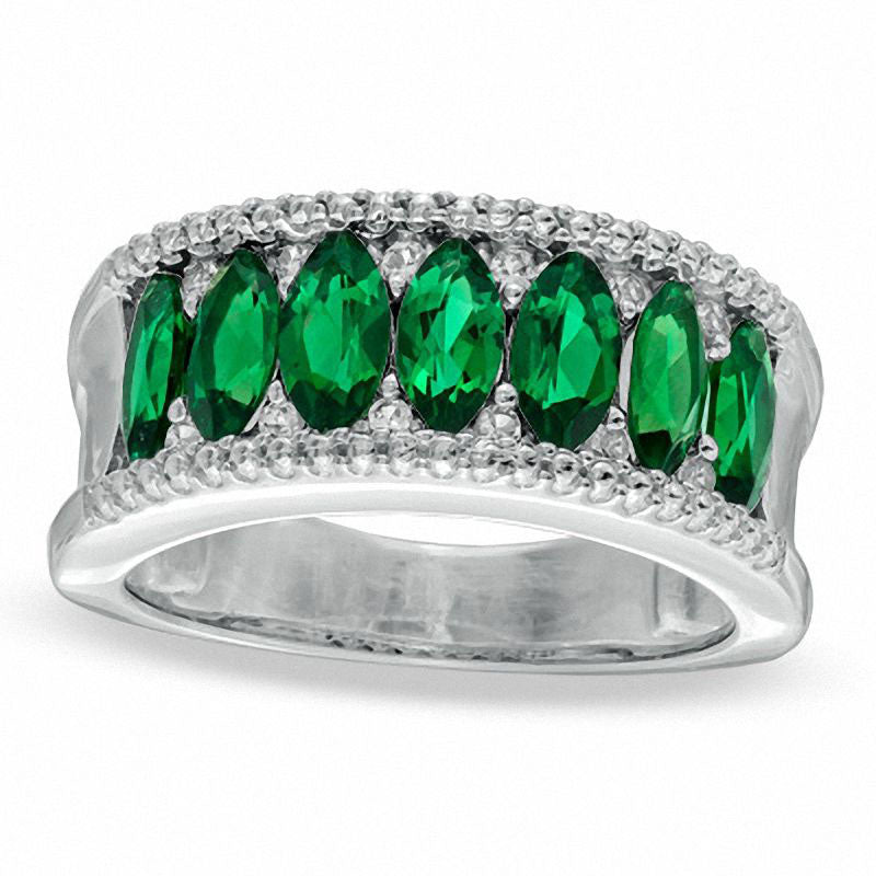 Marquise-Cut Lab-Created Emerald and White Sapphire Band in Sterling Silver