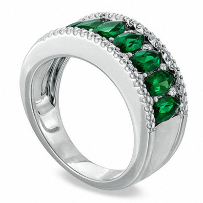 Marquise-Cut Lab-Created Emerald and White Sapphire Band in Sterling Silver