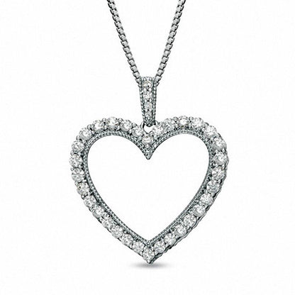 0.5 CT. T.W. Natural Diamond Antique Vintage-Style Heart Pendant in Sterling Silver