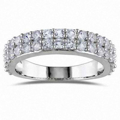 Lab-Created White Sapphire Double Row Band in Sterling Silver