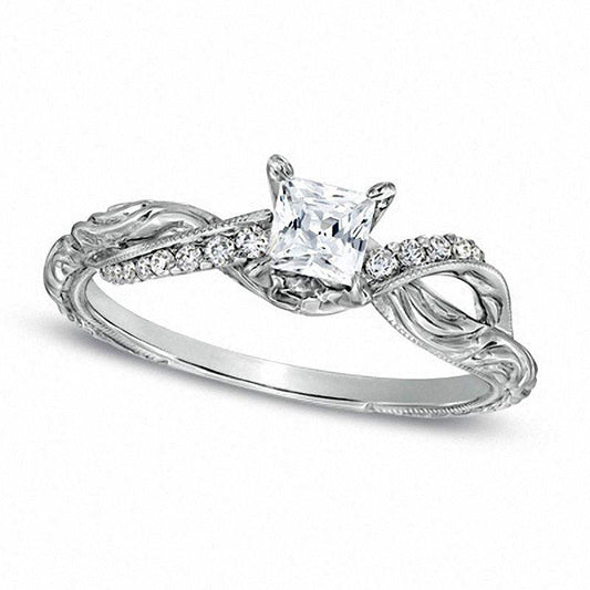 0.50 CT. T.W. Princess-Cut Natural Diamond Split Shank Engagement Ring in Solid 10K White Gold