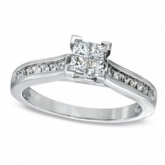 0.33 CT. T.W. Quad Princess-Cut Natural Diamond Engagement Ring in Solid 10K White Gold