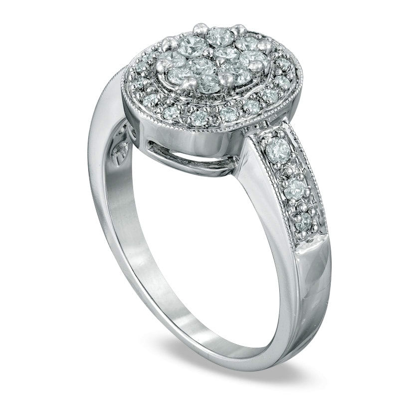 0.50 CT. T.W. Natural Diamond Cluster Oval Frame Engagement Ring in Solid 14K White Gold