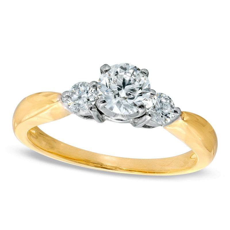 0.75 CT. T.W. Natural Diamond Three Stone Engagement Ring in Solid 14K Gold