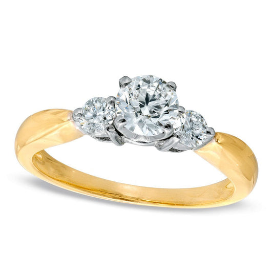 0.75 CT. T.W. Natural Diamond Three Stone Engagement Ring in Solid 14K Gold