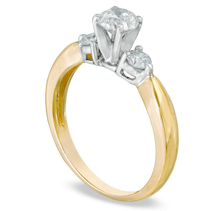0.75 CT. T.W. Natural Diamond Three Stone Engagement Ring in Solid 14K Gold