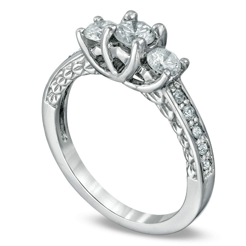 0.75 CT. T.W. Natural Diamond Three Stone Engagement Ring in Solid 14K White Gold