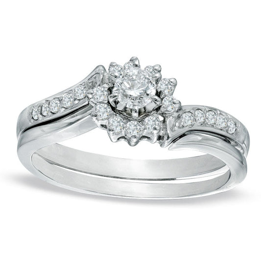 0.38 CT. T.W. Natural Diamond Sunburst Bridal Engagement Ring Set in Solid 10K White Gold