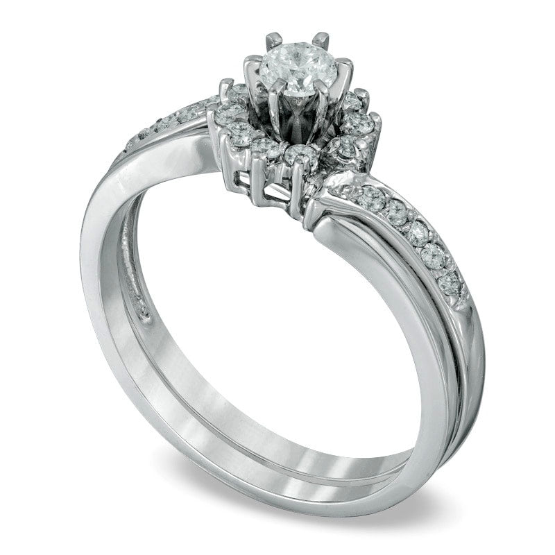 0.38 CT. T.W. Natural Diamond Sunburst Bridal Engagement Ring Set in Solid 10K White Gold