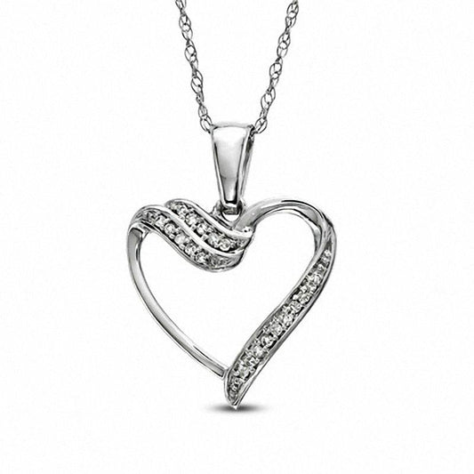 0.05 CT. T.W. Natural Diamond Heart Pendant in 10K White Gold