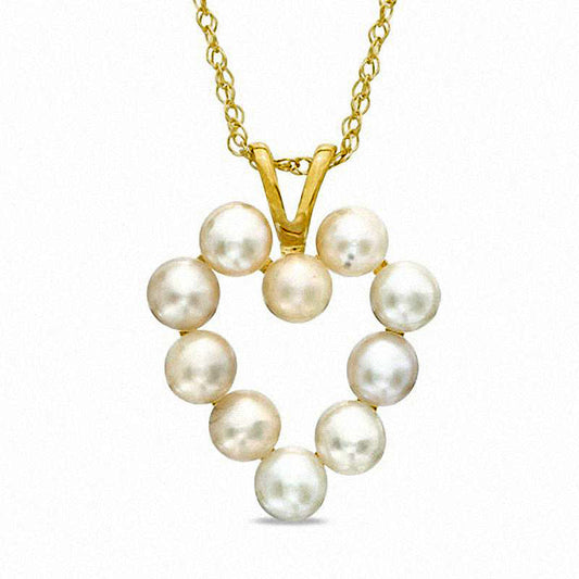 2.5 - 2.75mm Cultured Freshwater Pearl Heart Pendant in 10K Yellow Gold
