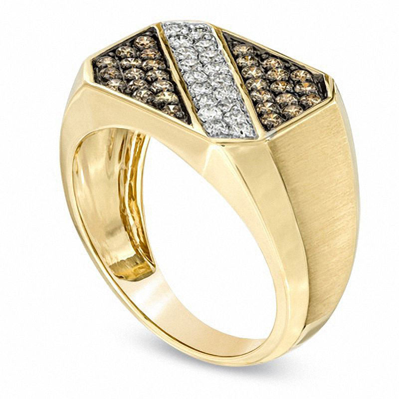 Men's 1.0 CT. T.W. Enhanced Champagne and White Natural Diamond Ring in Solid 10K Yellow Gold