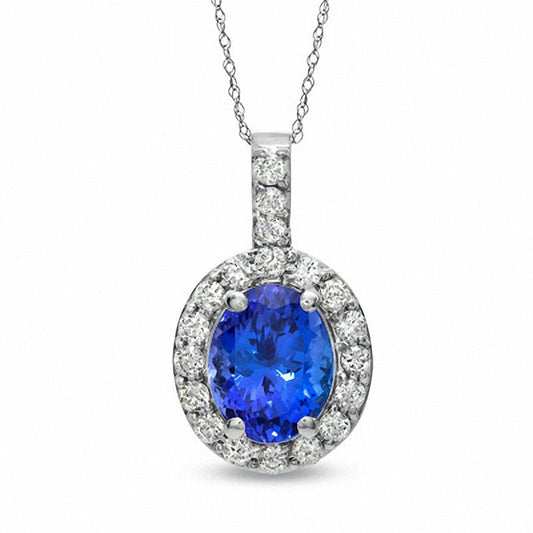 Oval Tanzanite and 0.5 CT. T.W. Natural Diamond Pendant in 14K White Gold