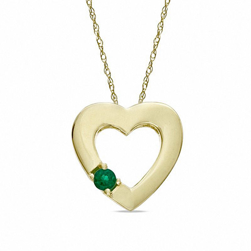 Lab-Created Emerald Heart Pendant in 10K Yellow Gold