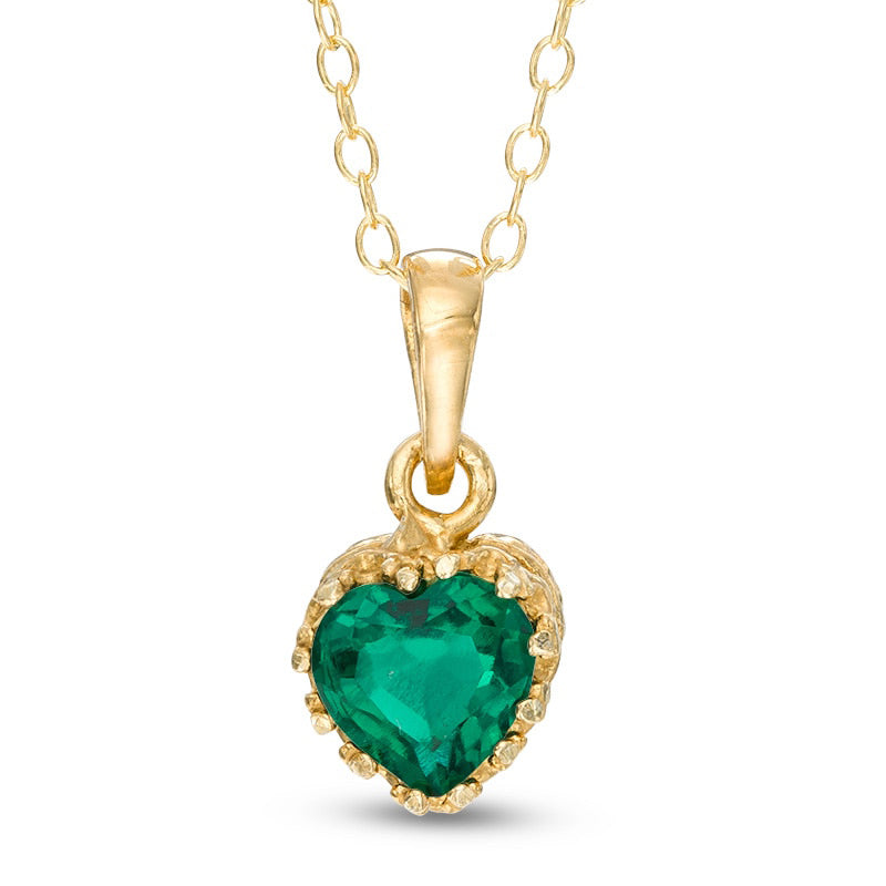 6.0mm Heart-Shaped Lab-Created Emerald Crown Pendant in Sterling Silver with 14K Gold Plate