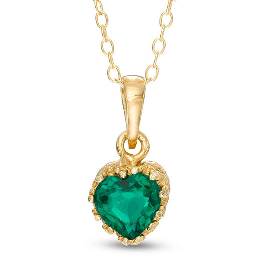 6.0mm Heart-Shaped Lab-Created Emerald Crown Pendant in Sterling Silver with 14K Gold Plate