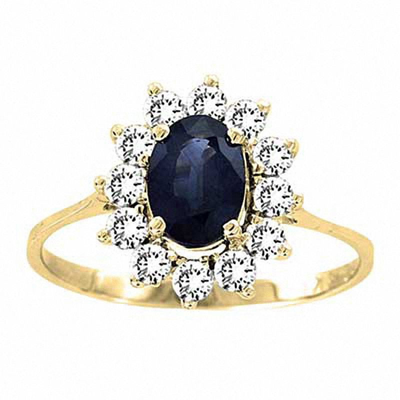 Oval Blue Sapphire and 0.50 CT. T.W. Natural Diamond Engagement Ring in Solid 14K Gold