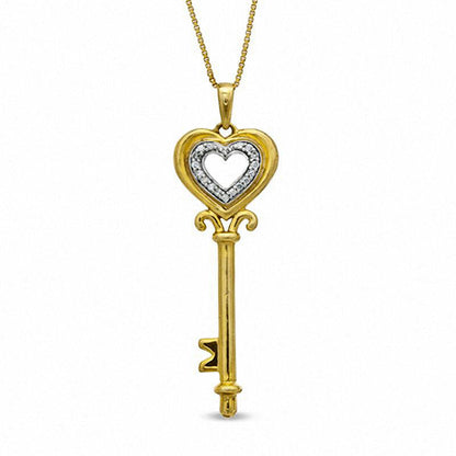 0.05 CT. T.W. Natural Diamond Heart Top Key Pendant in Sterling Silver and 14K Gold Plate