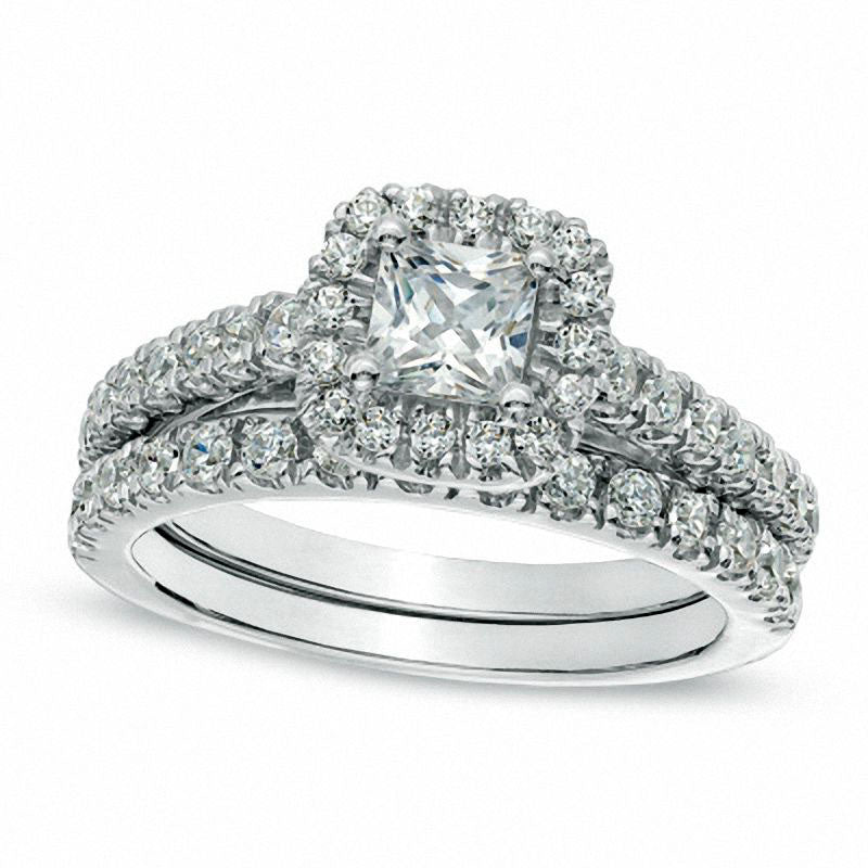 1.25 CT. T.W. Princess-Cut Natural Diamond Frame Bridal Engagement Ring Set in Solid 10K White Gold