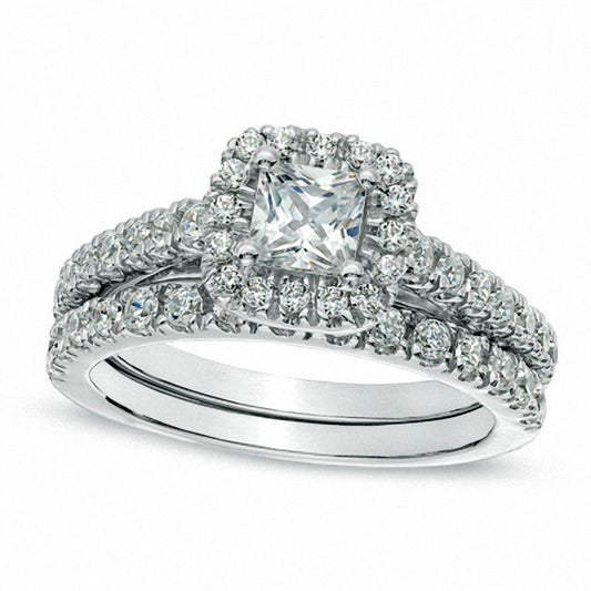 1.25 CT. T.W. Princess-Cut Natural Diamond Frame Bridal Engagement Ring Set in Solid 10K White Gold