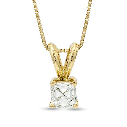 0.63 CT. Certified Asscher-Cut Natural Clarity Enhanced Solitaire Pendant in 18K Gold (I/VS2)