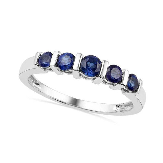 Lab-Created Blue Sapphire Five Stone Anniversary Band in Sterling Silver