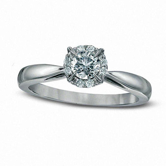 0.38 CT. T.W. Natural Diamond Frame Engagement Ring in Solid 14K White Gold