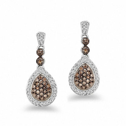 0.33 CT. T.W. Champagne and White Diamond Teardrop Earrings in 10K White Gold
