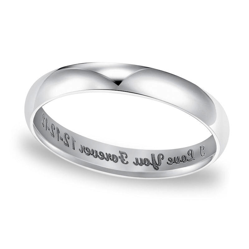 Ladies' 3.0mm Engraved Low Dome Wedding Band in Solid 14K White Gold (25 Characters)