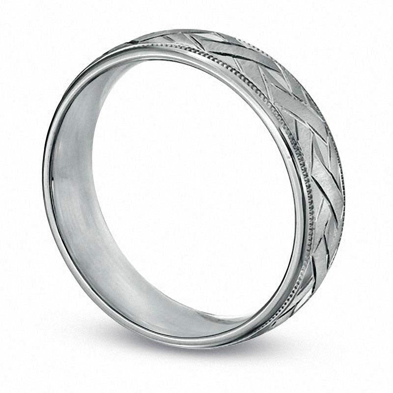 Men's 6.0mm Woven Comfort Fit Milgrain Wedding Band in Sterling Silver