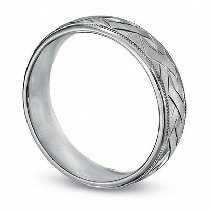 Men's 6.0mm Woven Comfort Fit Milgrain Wedding Band in Sterling Silver