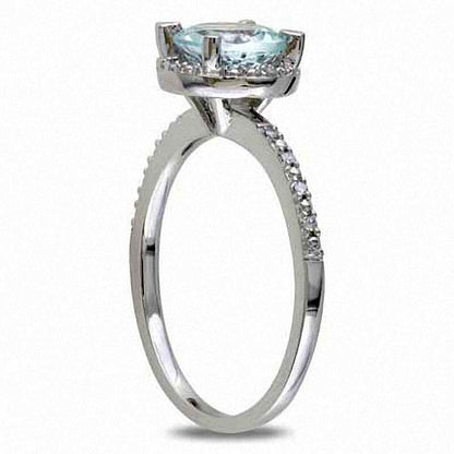 7.0mm Aquamarine and 0.05 CT. T.W. Natural Diamond Promise Ring in Sterling Silver