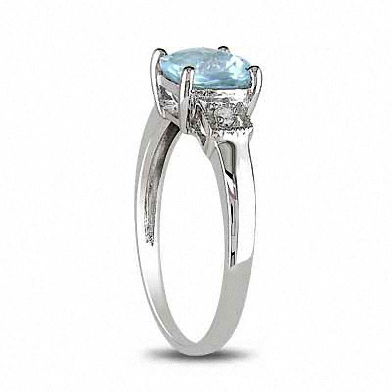 6.0mm Cushion-Cut Aquamarine and 0.05 CT. T.W. Natural Diamond Promise Ring in Sterling Silver