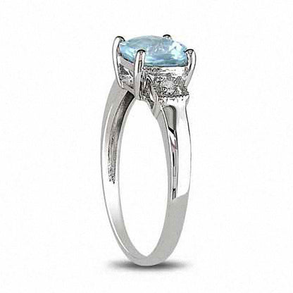 6.0mm Cushion-Cut Aquamarine and 0.05 CT. T.W. Natural Diamond Promise Ring in Sterling Silver