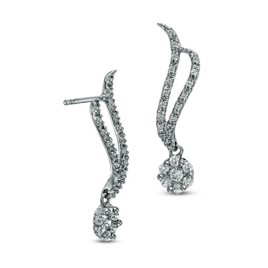 0.33 CT. T.W. Diamond Cluster Double Wave Drop Earrings in 10K White Gold