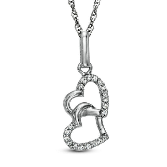 0.1 CT. T.W. Natural Diamond Interlocked Hearts Pendant in Sterling Silver