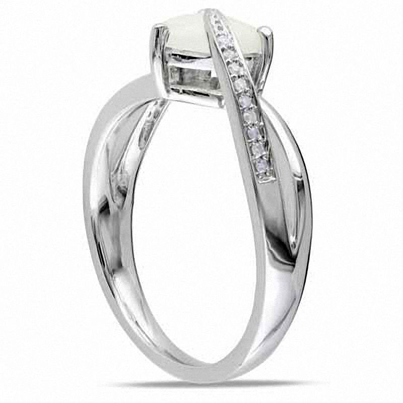 7.0mm Heart-Shaped Opal and 0.05 CT. T.W. Natural Diamond Ring in Sterling Silver