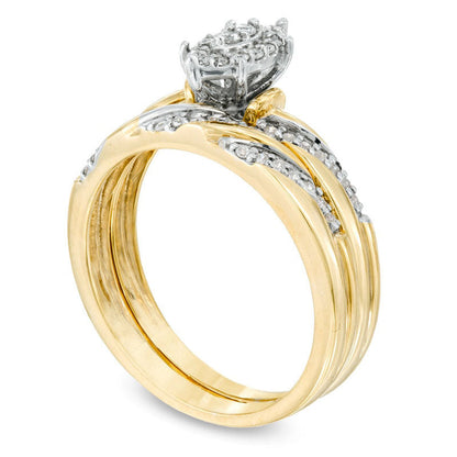 0.25 CT. T.W. Marquise Composite Natural Diamond Slant Striped Bridal Engagement Ring Set in Solid 10K Yellow Gold