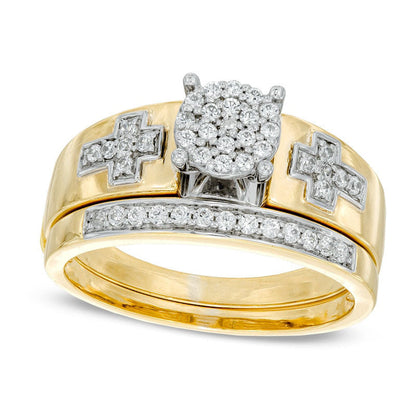0.25 CT. T.W. Natural Diamond Cross Bridal Engagement Ring Set in Solid 10K Yellow Gold