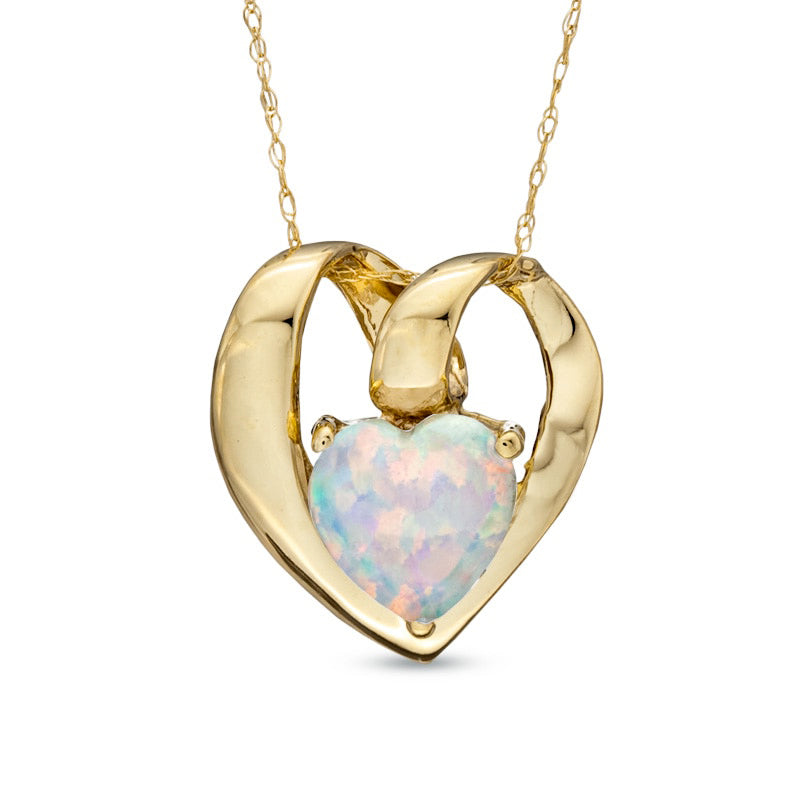 7.0mm Heart-Shaped Simulated Opal Pendant in 10K Yellow Gold