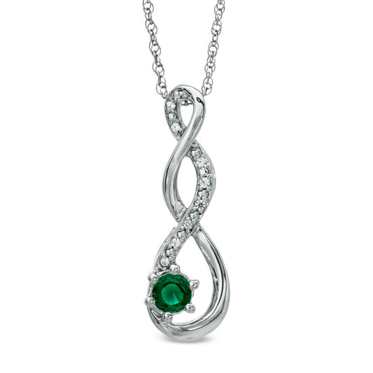 4.5mm Lab-Created Emerald and Diamond Accent Twist Pendant in Sterling Silver