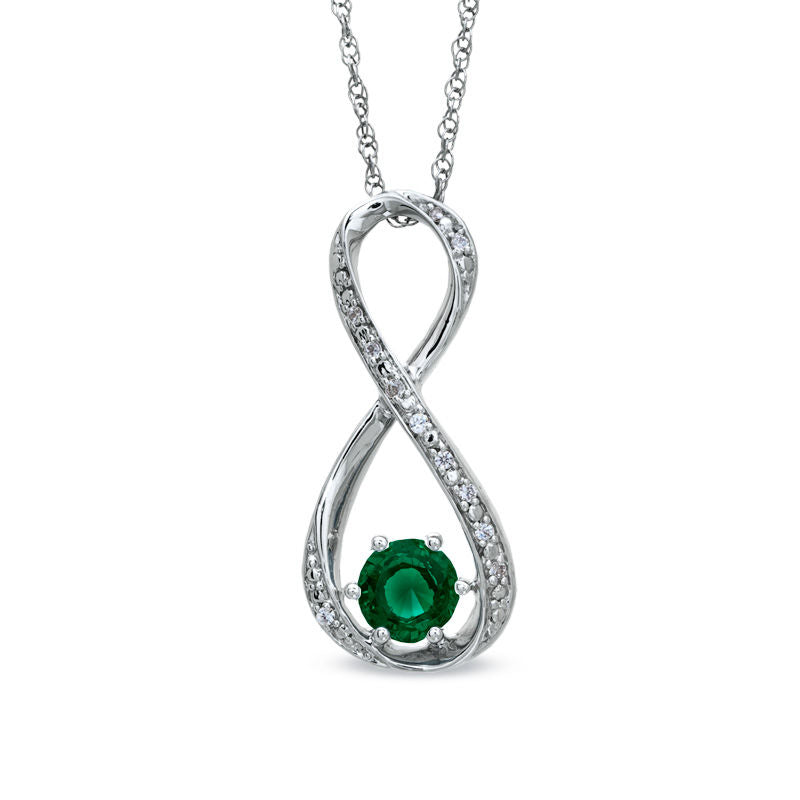 5.5mm Lab-Created Emerald and Diamond Accent Infinity Pendant in Sterling Silver