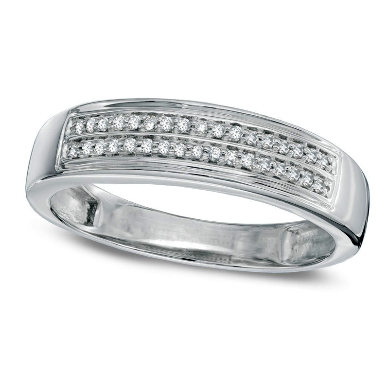 Men's 0.17 CT. T.W. Natural Diamond Double Row Wedding Band in Solid 10K White Gold