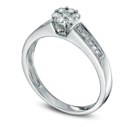 0.25 CT. T.W. Natural Diamond Cluster Engagement Ring in Solid 10K White Gold