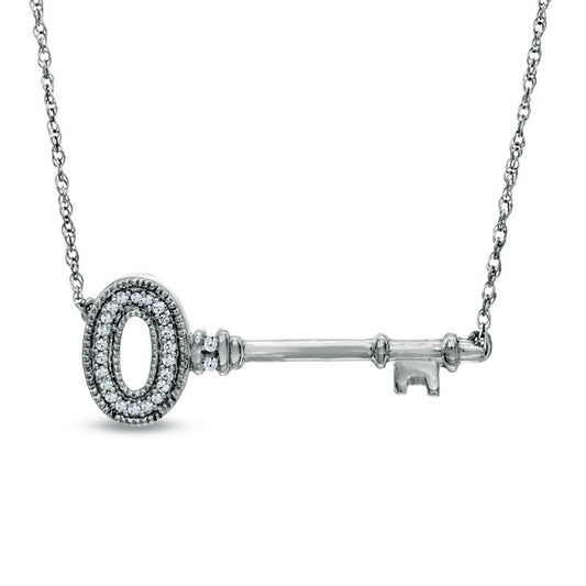 0.07 CT. T.W. Natural Diamond Sideways Key Necklace in Sterling Silver