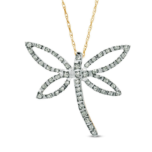 Natural Diamond Fascination™ Dragonfly Pendant in Sterling Silver and 18K Gold Plate