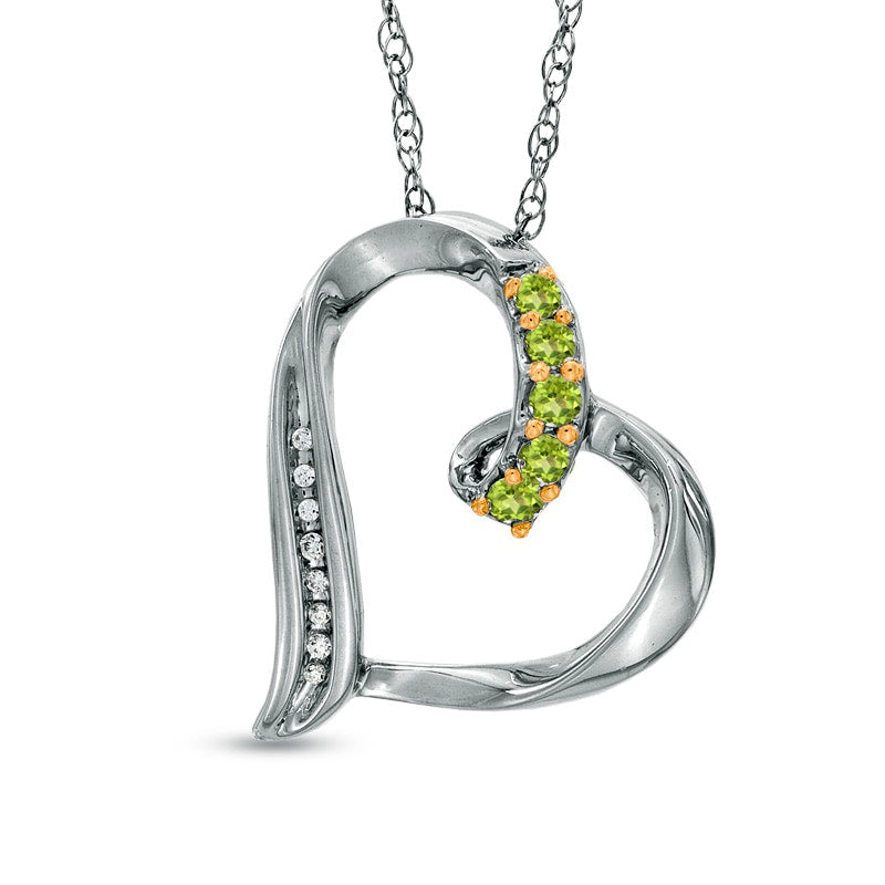 Peridot and Natural Diamond Accent Looping Heart Pendant in Sterling Silver