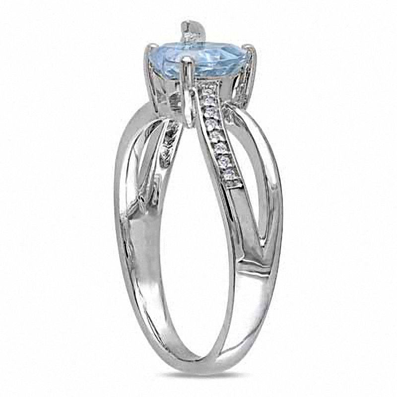 7.0mm Heart-Shaped Aquamarine and 0.05 CT. T.W. Natural Diamond Split Shank Ring in Sterling Silver