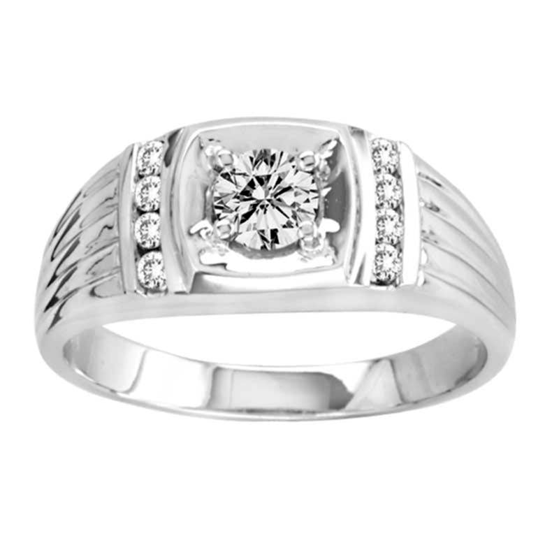 Men's 0.63 CT. T.W. Natural Diamond Ring in Solid 14K White Gold (J/I2)